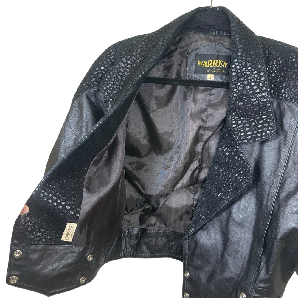 Whimsigoth Edgy Vintage Black Genuine Leather Cropped Moto Biker Jacket Size S - Picture 10 of 10
